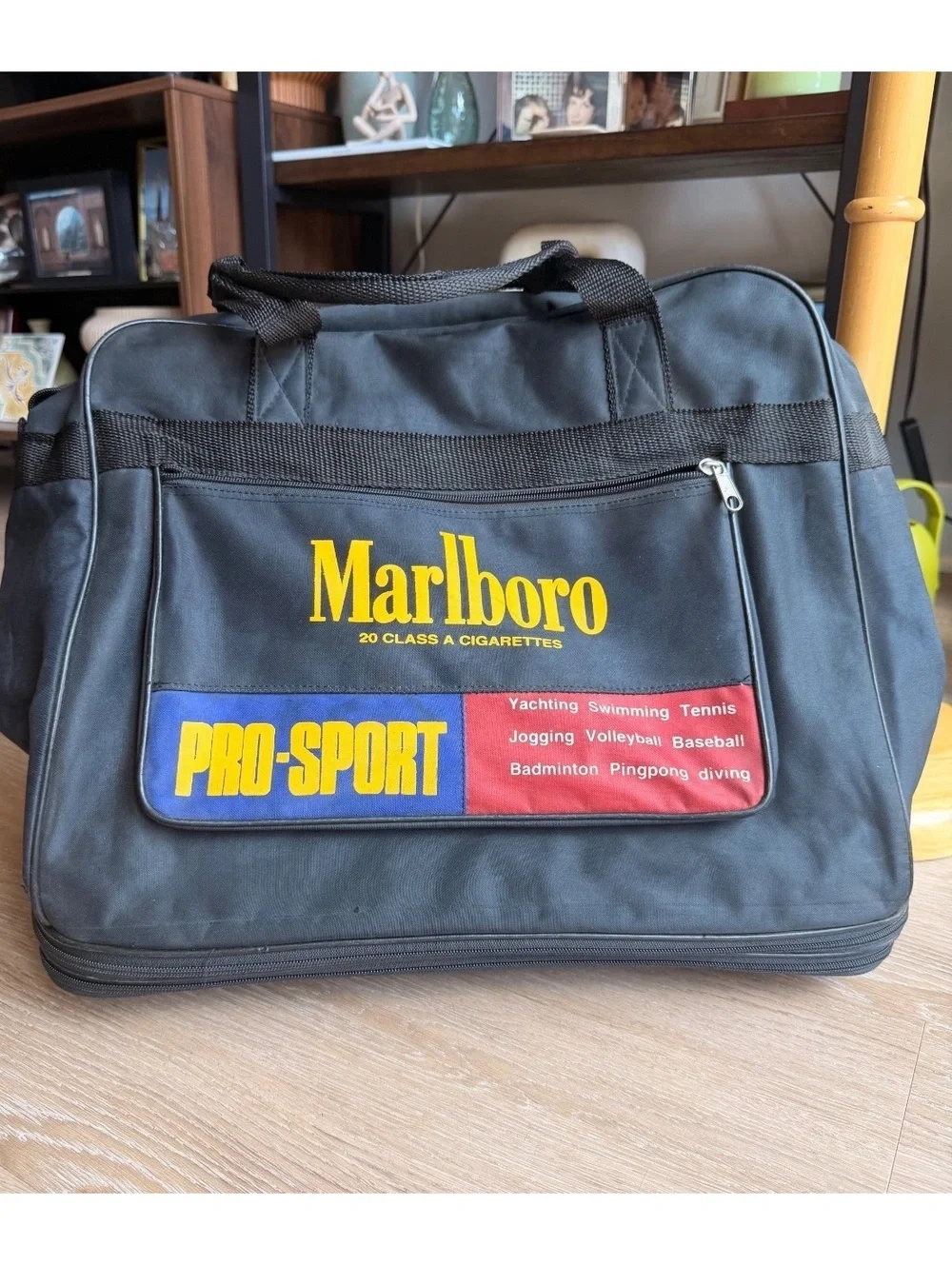 Vintage 90s Marlboro Pro-Sport Black Travel Duffle Bag with Wheels and Handles